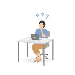 Mid-level businesswoman in beige pants looking confused – question mark above head – vector illustration