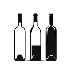 Three wine bottles with varying levels of liquid shown
