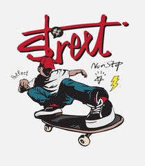 street slogan with a man playing skateboard vector illustration © tsuponk
