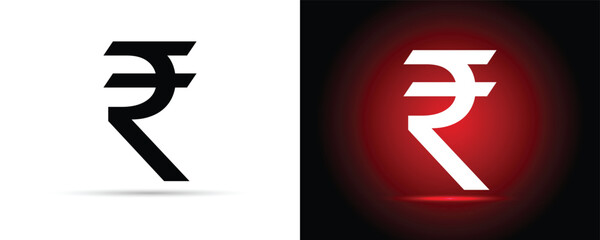 Indian Rupee Symbol in Black and White. Indian Rupee Currency Icon.