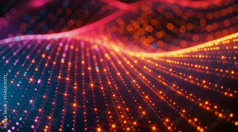 Poster wavy particle lines flowing in digital space