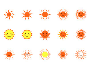 太陽とかわいい笑顔の太陽セット