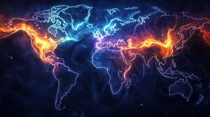 World map, vibrant energy lines. ai generative 