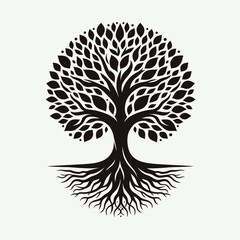 Stylized Tree of Life with Roots and Branches Silhouette Vector