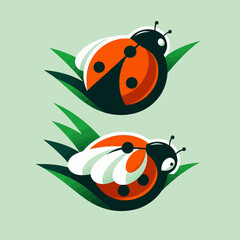 Fototapeta premium Colorful Ladybugs on Grass Vector Illustration