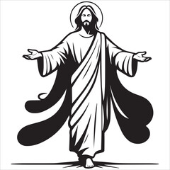 Fototapeta premium Jesus with Open Arms vector illustration in black and white