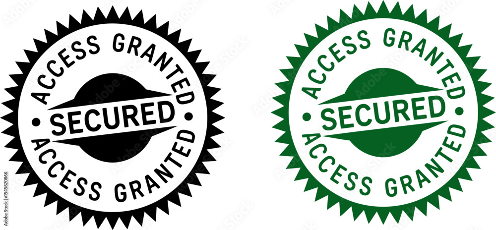 Poster secured access granted stamp vector for security authentication and authorization design elements ed