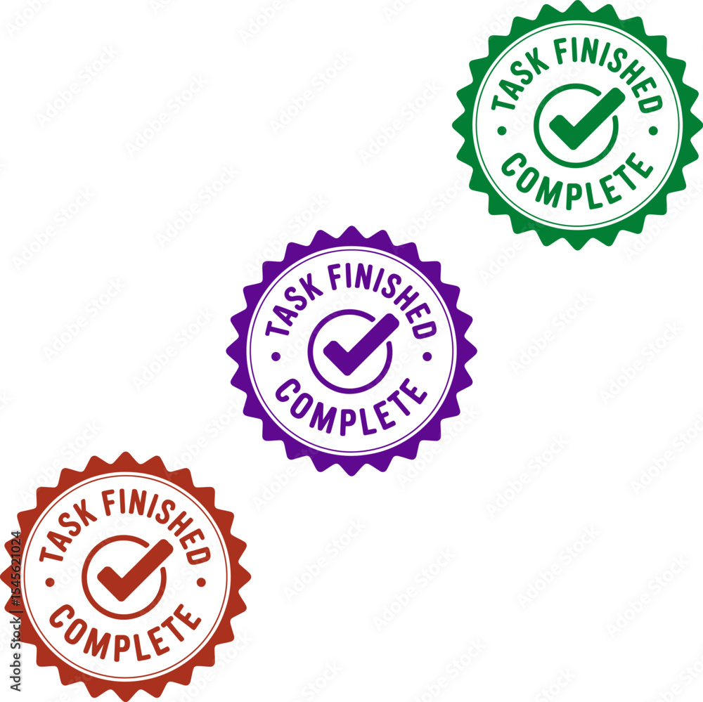 Poster task finished complete vector icon for success completion achievement project done sign symbol 100% 