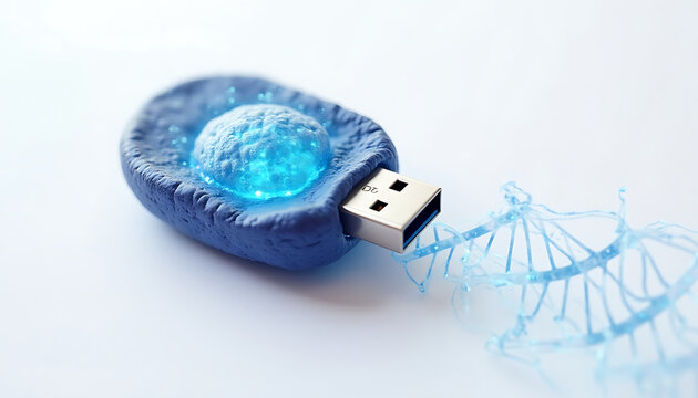 Genetic data storage concept blue usb drive