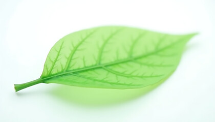 Obraz premium Single green leaf on white background close up