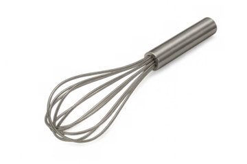 Classic metal whisk isolated on transparent background, perfect for mixing ingredients while baking or cooking