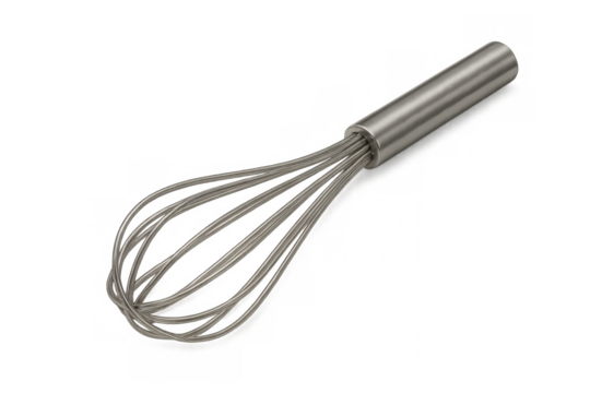 Classic metal whisk isolated on transparent background, perfect for mixing ingredients while baking or cooking