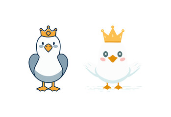 Cute cartoon penguin kings with crowns illustration