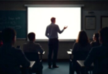 Generative AI Classroom scene with lecture and bright screen projection
