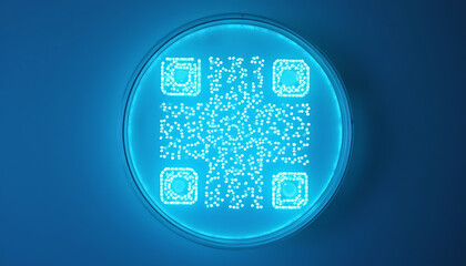 Qr code grown in petri dish with bio luminescent bacteria