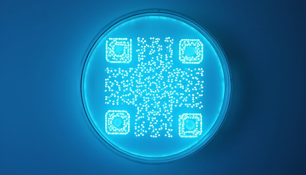 Qr code grown in petri dish with bio luminescent bacteria
