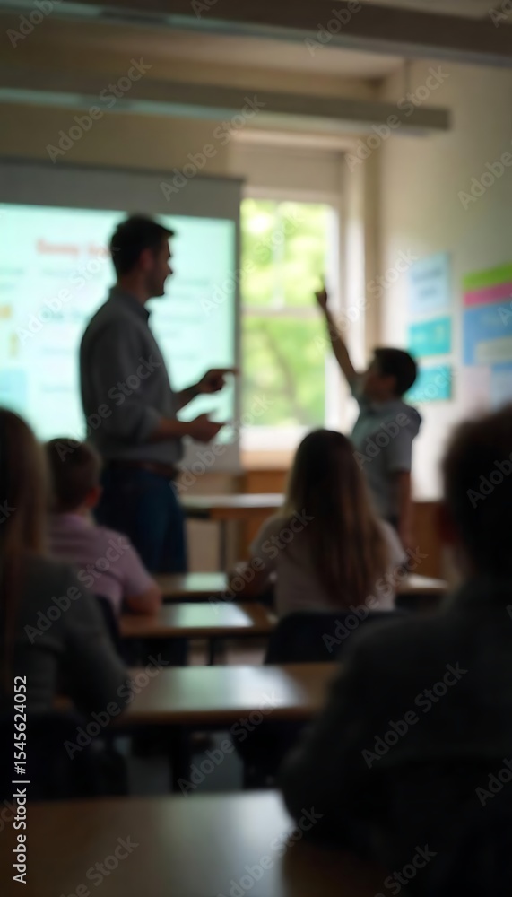 Poster generative ai classroom scene capturing interaction during a lesson