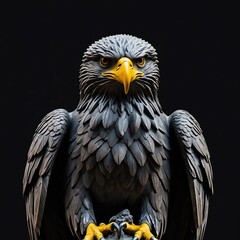 Naklejka premium Animal eagle concrete statue on black background, centered and detailed