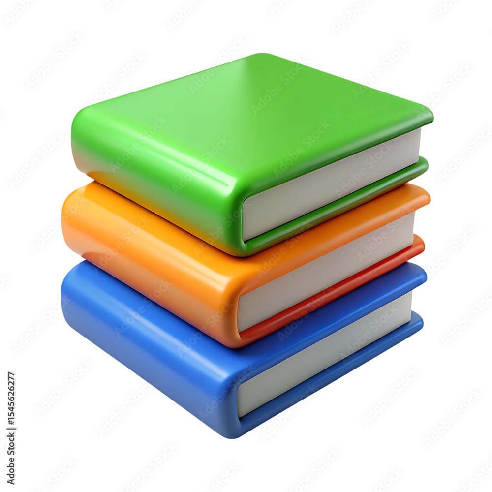 Poster stack of colorful books 3d render isolated on transparent background