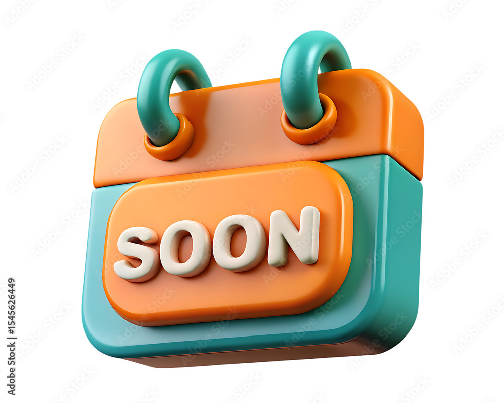 Poster 3d render of calendar icon with soon text isolated on transparent background