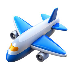 Cartoon airplane icon blue and white isolated on transparent background