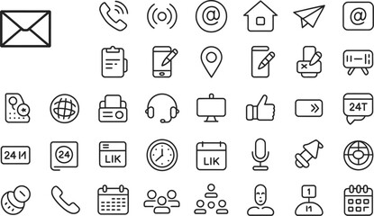 Vector icons set for business contact support communication email phone address and social media services editable vector illustration with png format