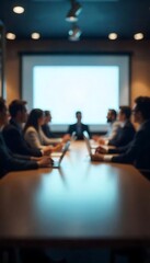 Generative AI Corporate meeting with blurry screen projection conference