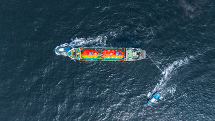 Aerial top view LPG tanker ship, Liquefied Petroleum Gas tanker ship, LPG tanker ship business...