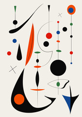 Surreal art illustration in Joan Miro style. Abstract Painting with Geometric Shapes.