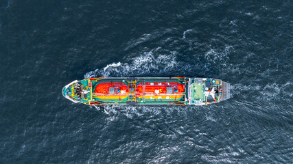 Aerial top view LPG tanker ship, Liquefied Petroleum Gas tanker ship, LPG tanker ship business...