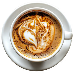 Top View of a Cup of Coffee with Artistic Latte Design