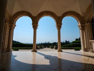 Fototapeta premium A view of arched pillars on a sunny day