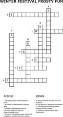Winter Festival Frosty Fun Crossword Puzzle Grid Numbered Clues Across Down vector