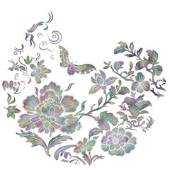 자개 나비와 꽃 패턴 : Mother of pearl Butterfly and Flower Pattern 