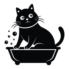 black cat in a bathtub with bubbles.