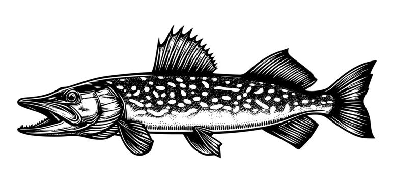 black and white pike fish vector