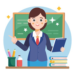 teacher in classroom with blackboard