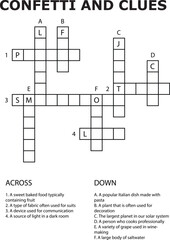 And Confetti Clues Crossword Puzzle Game Activity Worksheet vector