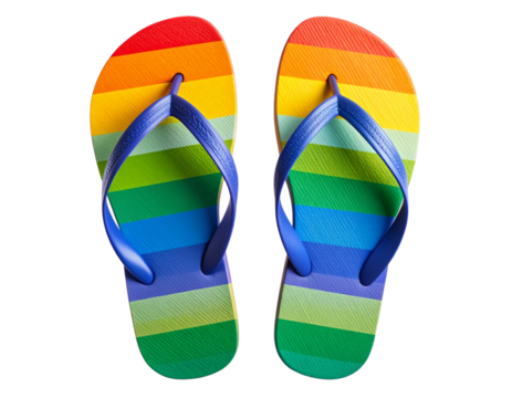  “Single Pair of Rainbow Flip Flops Standing Upright, PNG Isolated”. - Powered by Adobe
