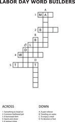 Labor Day Word Builders Crossword Puzzle Grid Game Activity vector