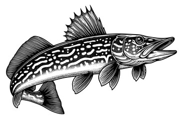 black and white pike fish vector	