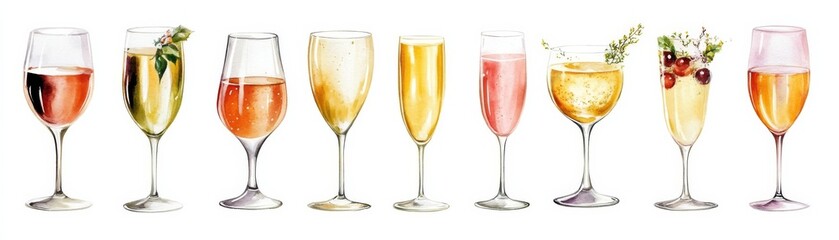 Watercolor Champagne Flutes A Festive Composition of Sparkling Drinks, Celebration, Holiday Cheers Champagne, Watercolor, Festive drinks