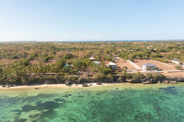 Tropical seascape of coral reefs and turquoise clear sea water. Bantayan famous jumping cliffs....