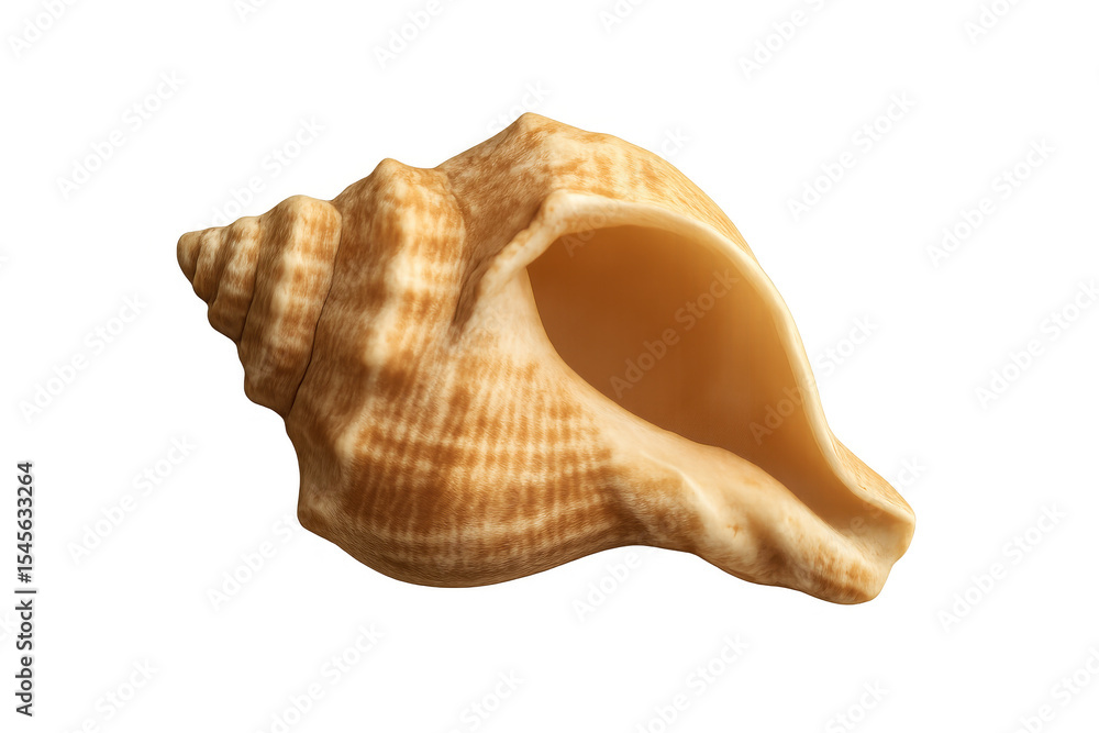 Poster close-up of an empty, light brown seashell with detailed texture, isolated on a transparent backgrou