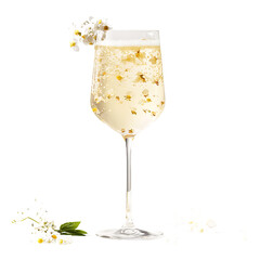 Elegant Glass of Sparkling Beverage Garnished with Tiny Flowers