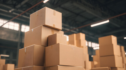 Neatly stacked cardboard boxes in a warehouse, symbolizing order and efficient logistics.