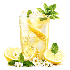 Refreshing Lemonade with Mint and Ice in a Glass