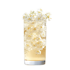 Elegant Floral Cocktail in a Glass with White Flowers and Ice Cubes