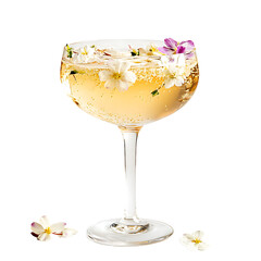 Elegant Cocktail in a Coupe Glass Garnished with Edible Flowers