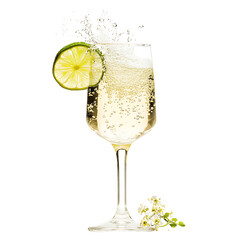 Chilled Sparkling Drink with Lime Garnish in a Wine Glass